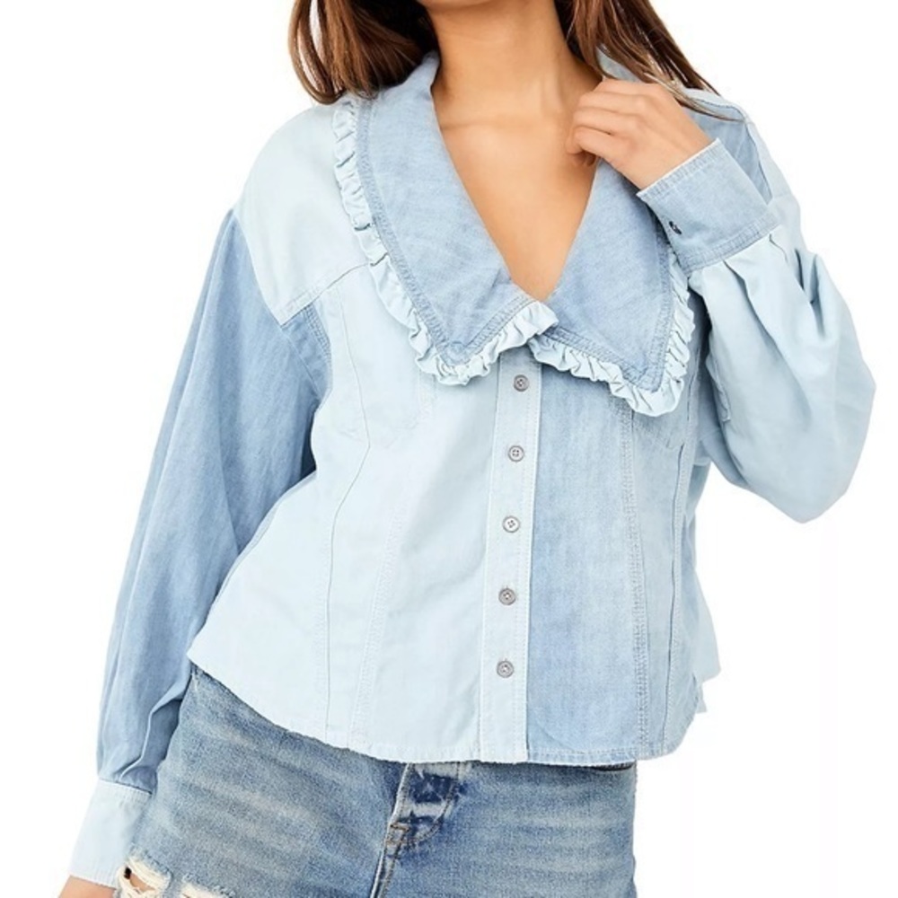 NWT Free People Denim Button Down Shirt size M